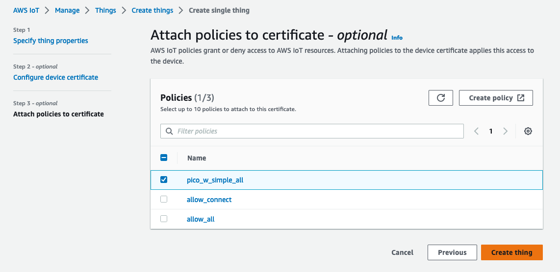 Attach policy